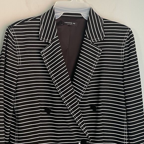 LAFAYETTE 148 Striped Blazer Sz 4 Devin Asymmetric Button Front Black Jacket - Picture 5 of 15